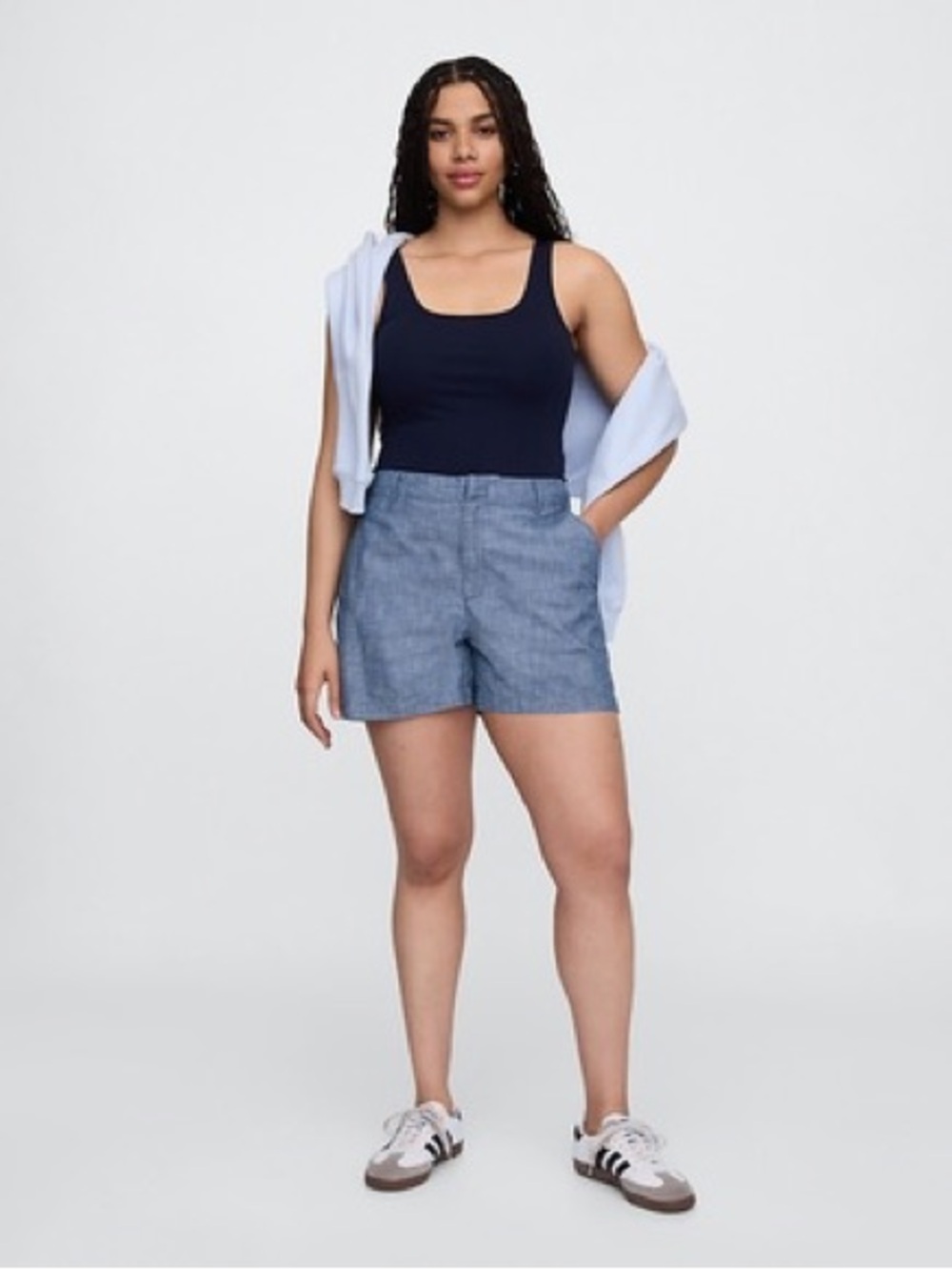 EUC 5" Mid Rise Downtown Chambray Shorts